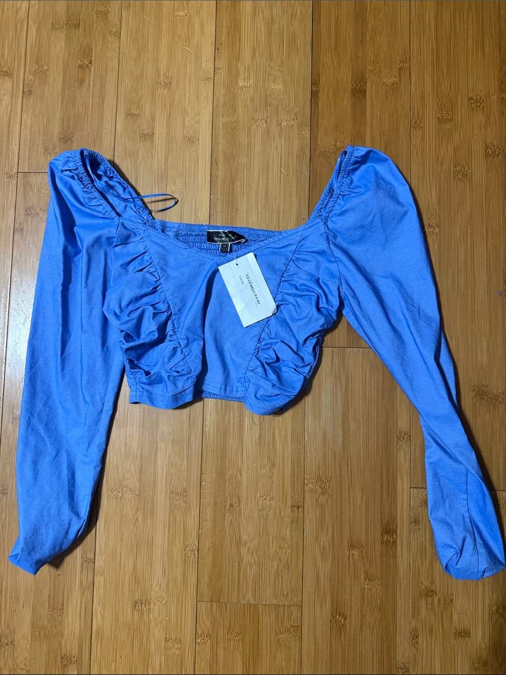 Blue Blush Bright Blue Ruffle Long-Sleeve Crop Top